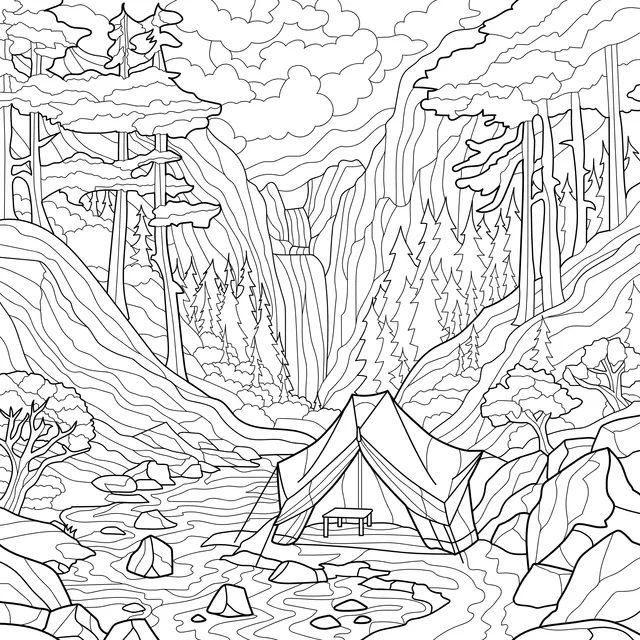 Campsite in the Mountains and Forests