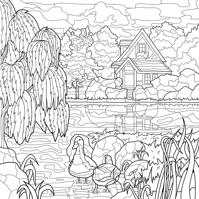 Lakeside Cottage and Two Geese