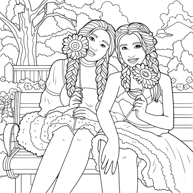 Girlfriends on a Park Bench