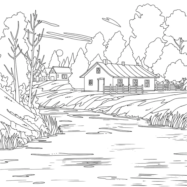 Riverside scenery in a rural area in autumn