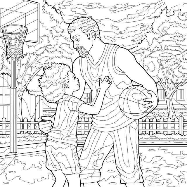 Father - son interaction on the basketball court