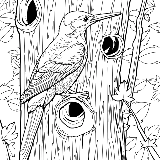 Woodpecker on the Tree Trunk