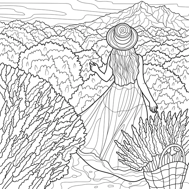 Woman walking in lavender field