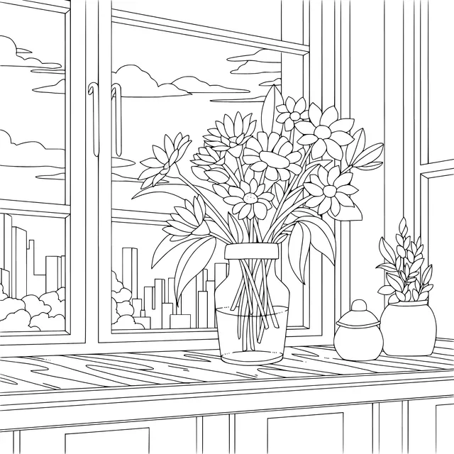 Flower scene on the windowsill