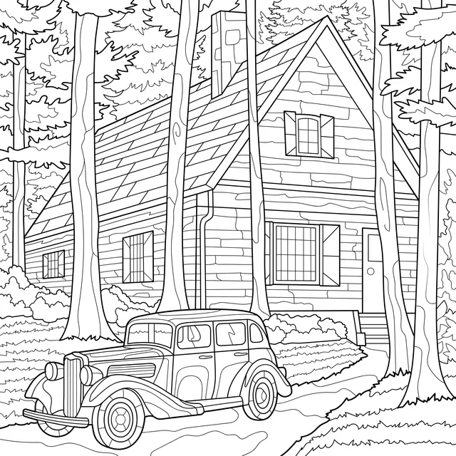Cabin in the Woods and Vintage Car