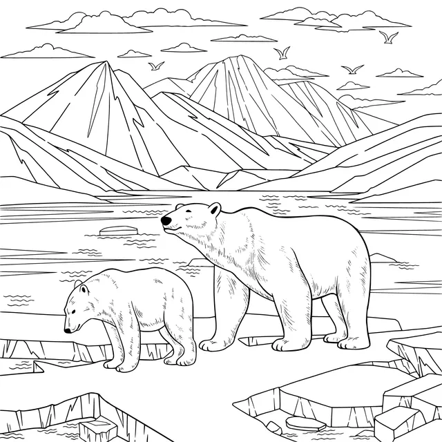 Mother - cub polar bears on the ice - field