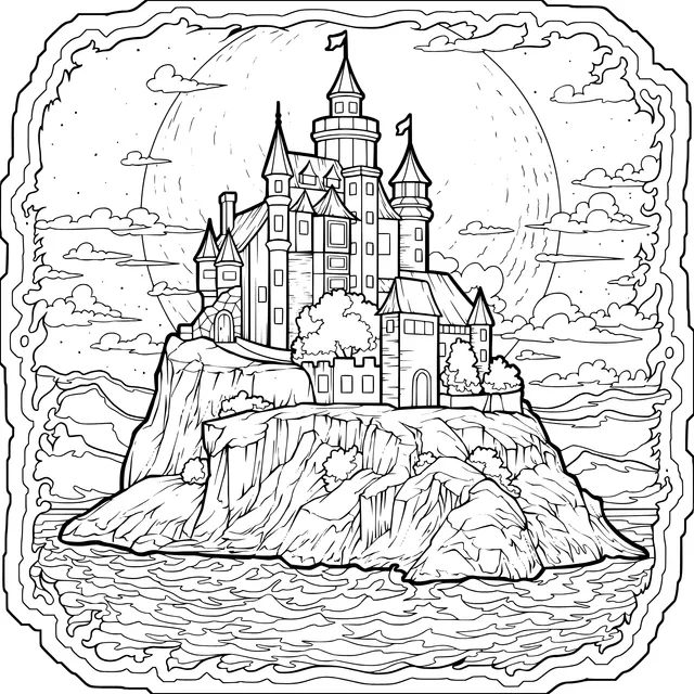 Castle on an Island under the Moonlight