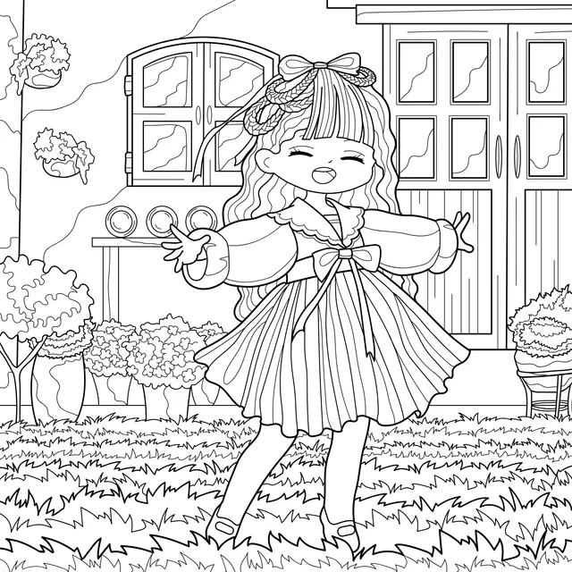 A Cheerful Girl in the Courtyard