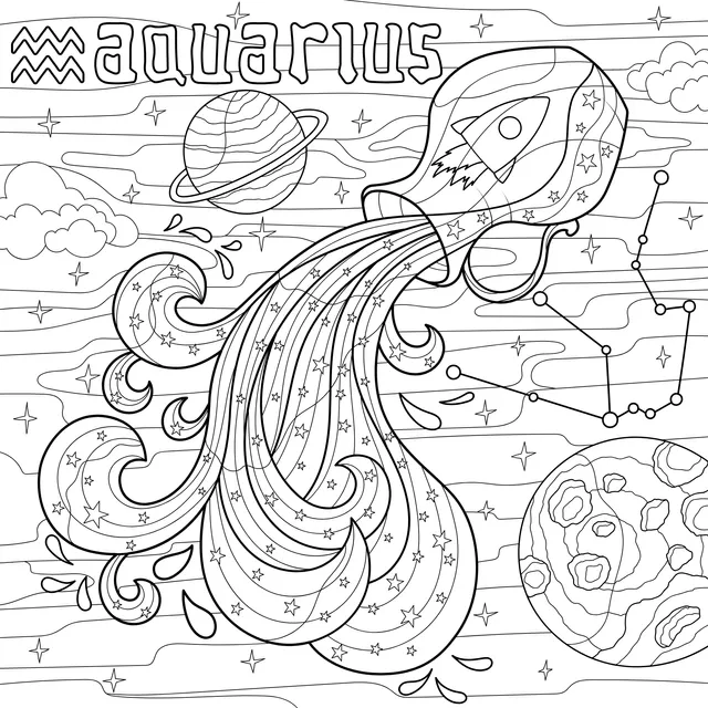 Aquarius and Cosmic Elements Illustration