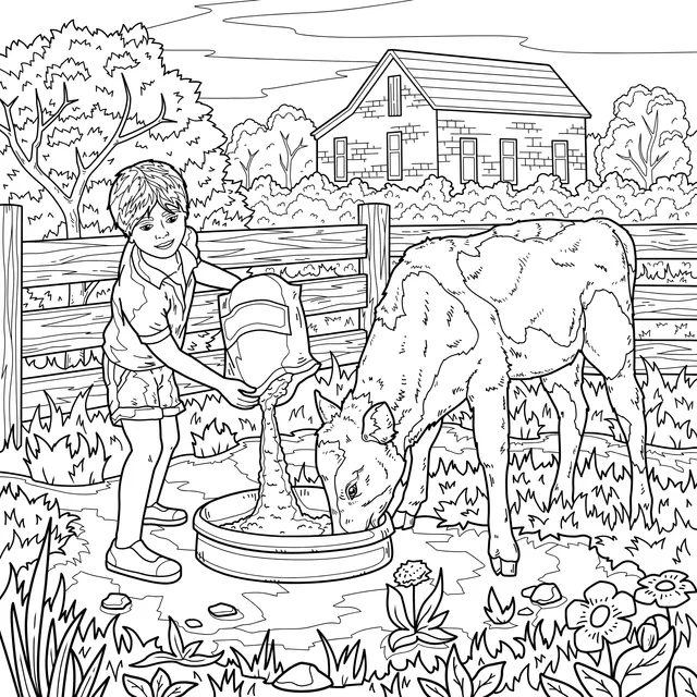 Girl feeding a cow on the farm