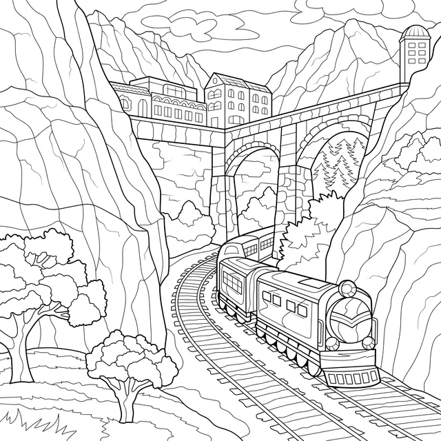Train traveling in the mountains