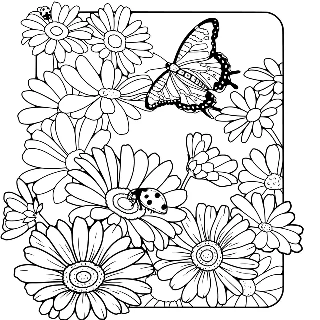 Butterfly and Ladybug in the Flower Bed