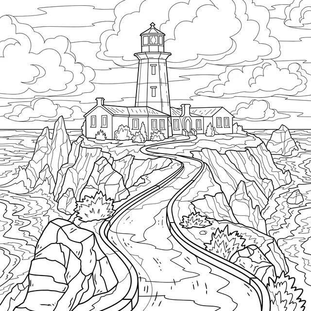 Lighthouse and Road on the Cliff