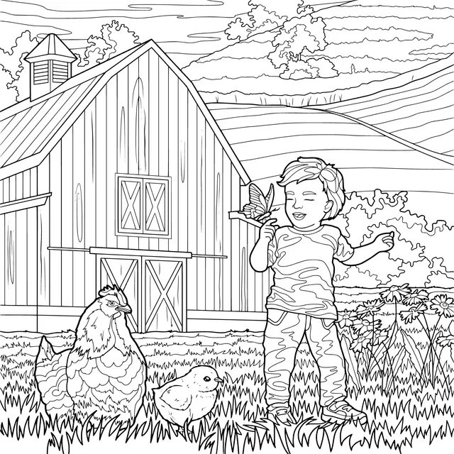 Child and animals on the farm
