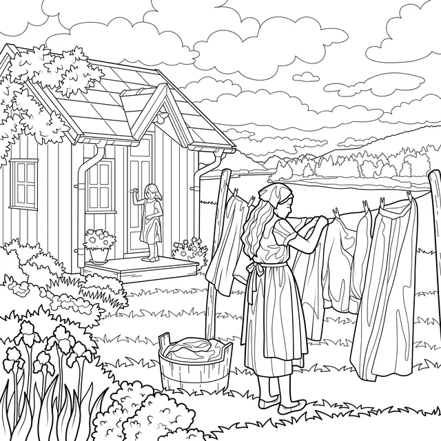 Laundry - hanging scene in the countryside