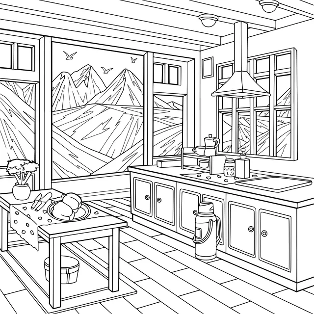 Cozy Kitchen with Mountain View Outside