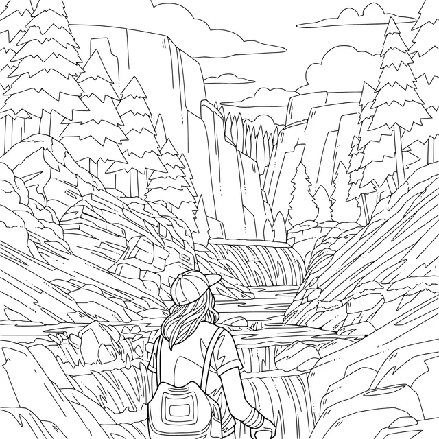 Hiker Admiring the Waterfall