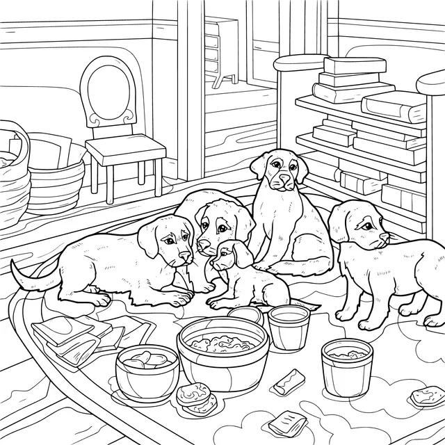 A group of dogs in the room
