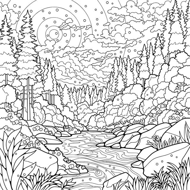 Forest Stream under the Moon - lit Night