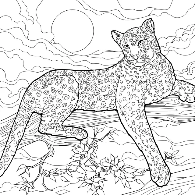 Leopard perching on a branch under the moonlight