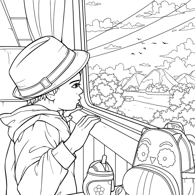 Child looking out the window on a train