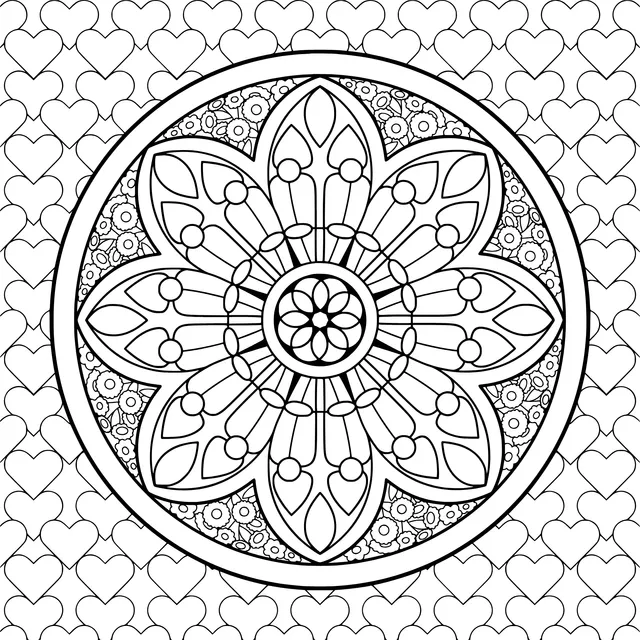 Colorful Mandala with Heart - shaped Background Pattern