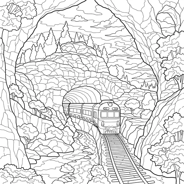 Train emerging from a cave