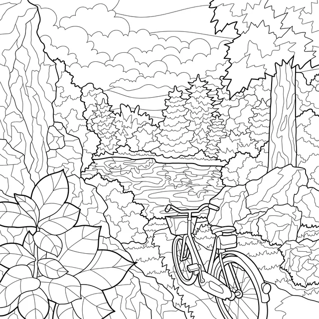 Scenery of Cycling by the Lake in Autumn
