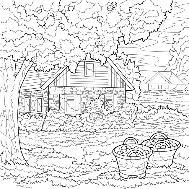 Log - cabin and Harvest in the Countryside