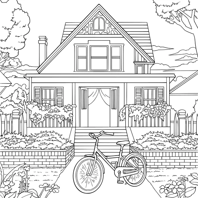 Bicycle in Front of a Beautiful House
