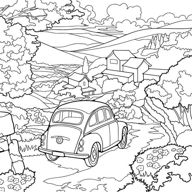 Blue car on a rural path