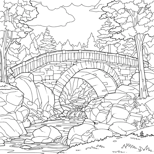 Stream under the stone bridge in the forest