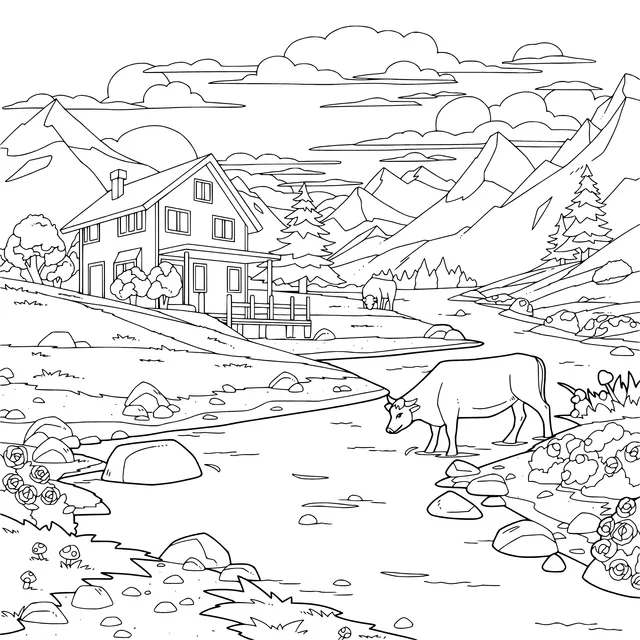 Rural scenery by the riverside in the mountains
