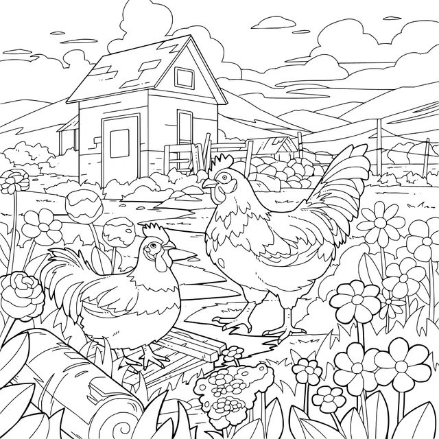 Two Chickens in the Countryside