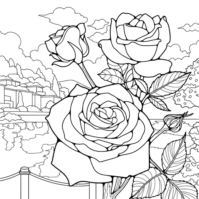 Pink Roses in Full Bloom by the Lake