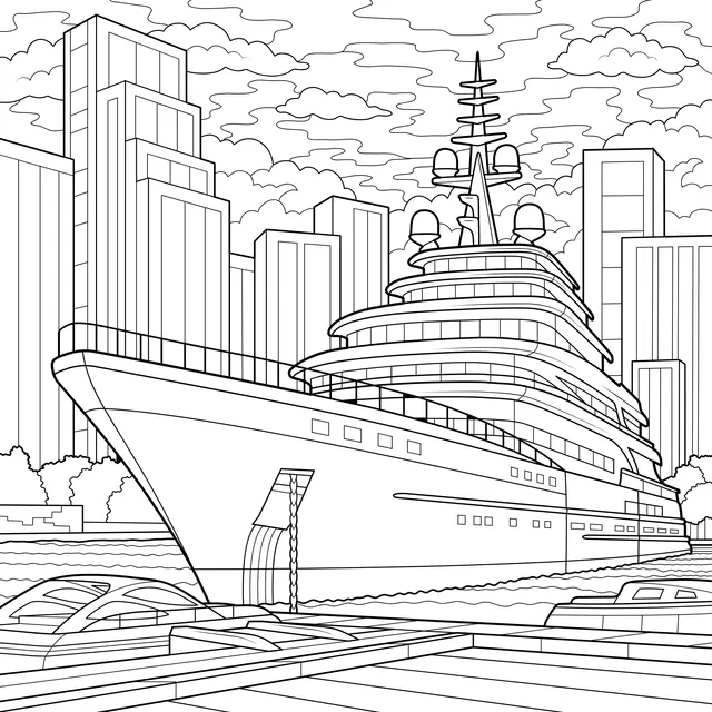 Luxury Cruise Ship at the Port beside the City