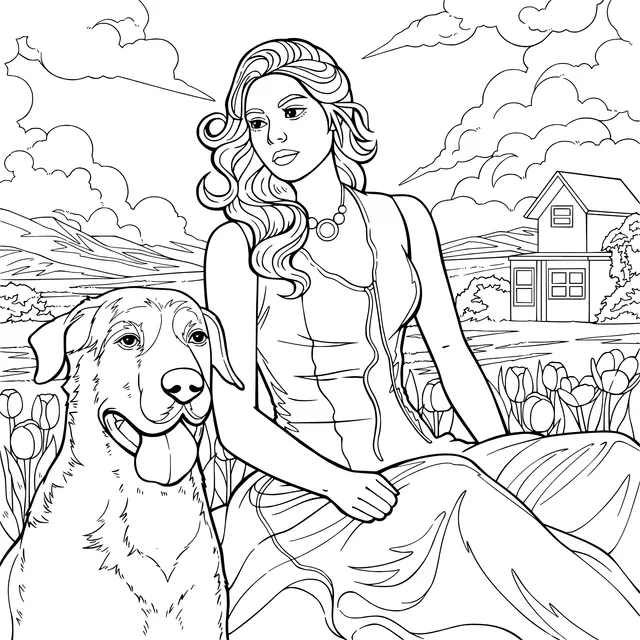 A Lady's Pastoral Time with Her Beloved Dog