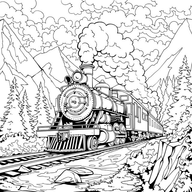 Steam train traveling in the mountains