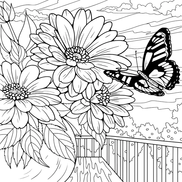 Flowers and Butterfly on the Balcony