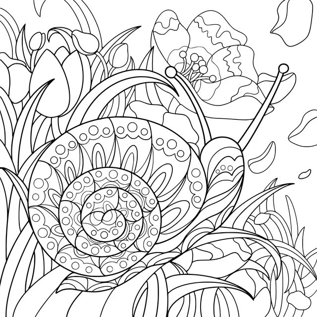 Color - patterned Snail in the Flower Bed