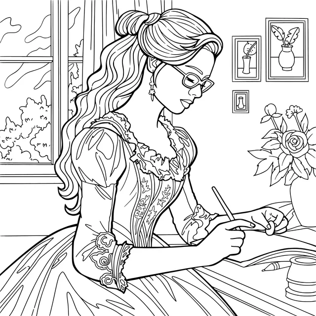 Lady in vintage attire writing