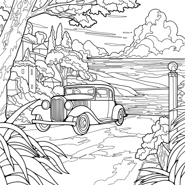 Vintage Car on the Seaside Road
