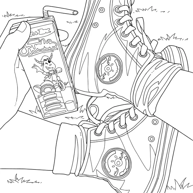 Holding a drink and yellow high - top shoes