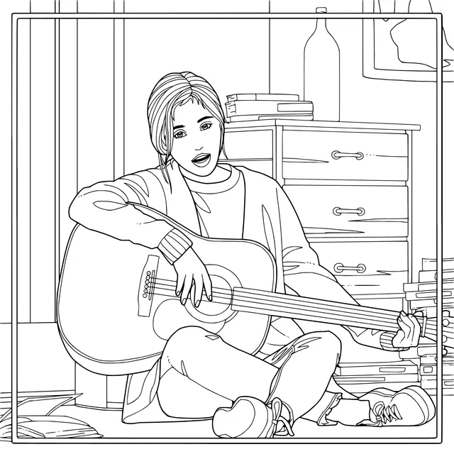Girl playing the guitar while sitting