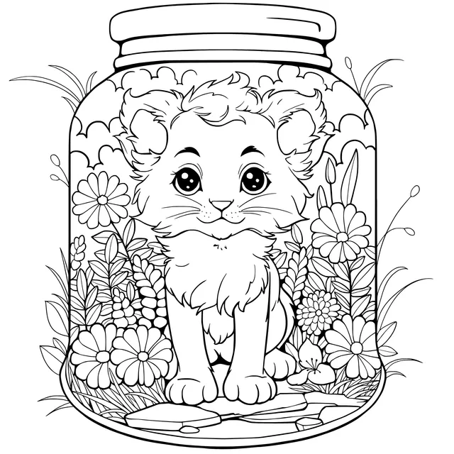 Cute Cat and Flowers in a Jar