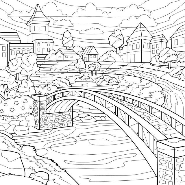 Scenery of a riverside town