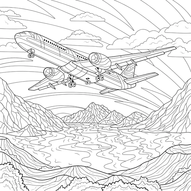 Airplane Flying Over Mountains and Water