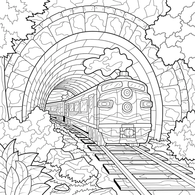Red train emerging from tunnel