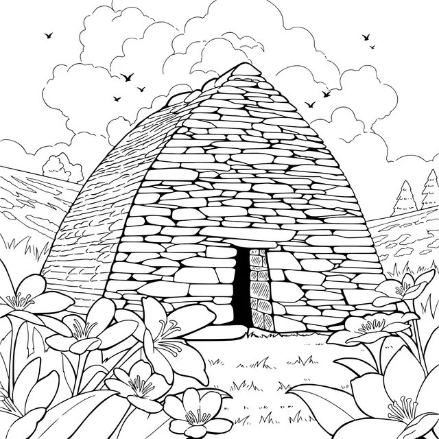 Stone - built Cottage Surrounded by Flowers