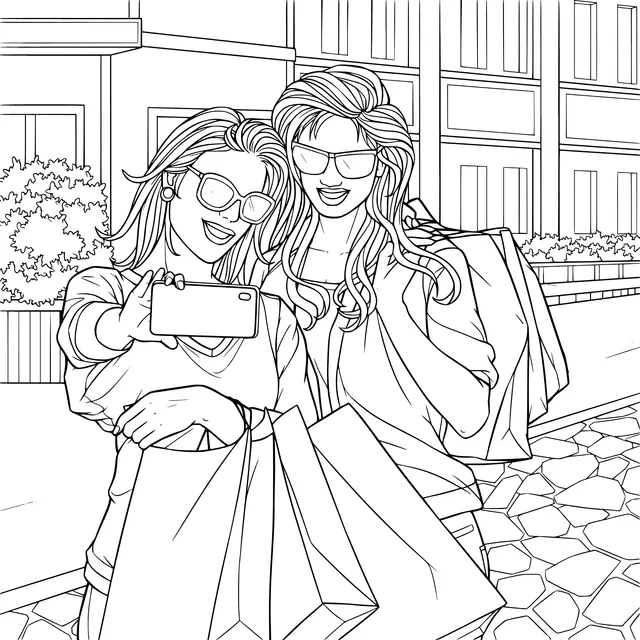 Girlfriends taking a selfie after shopping